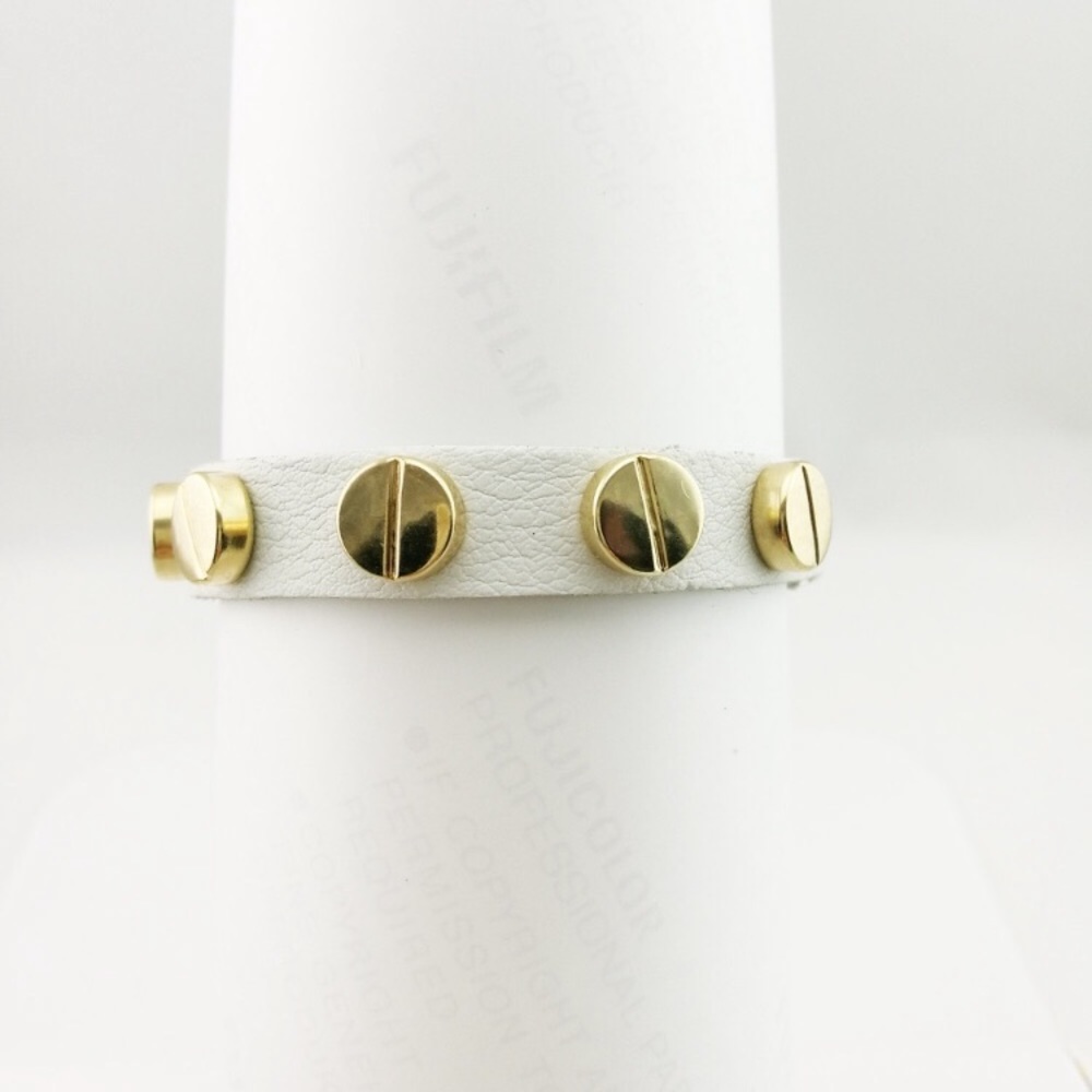 White leather and 14k gold plated stud bracelet